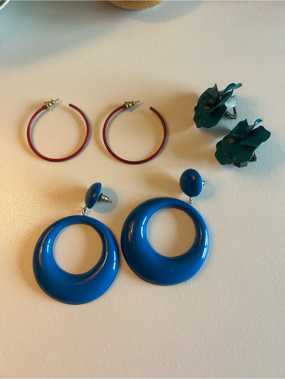 Vintage Earrings - Two Hoops for pierced ears and one clip-on pair.